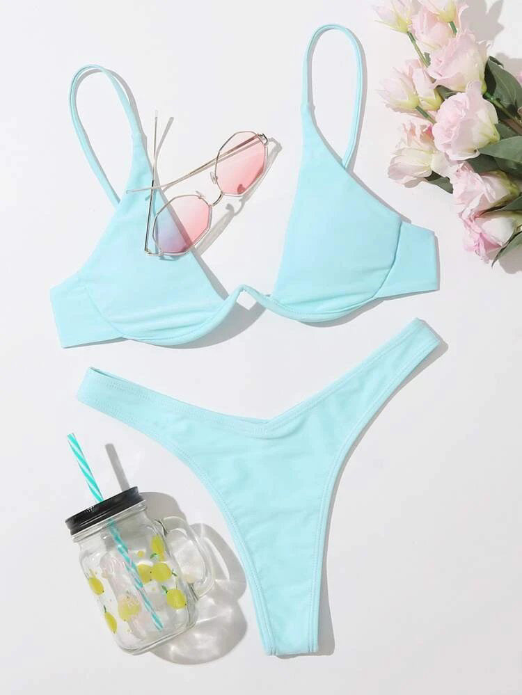 Sexy Bikini Split Gathering Steel Bracket Solid Color Swimsuit Women Bella Mia