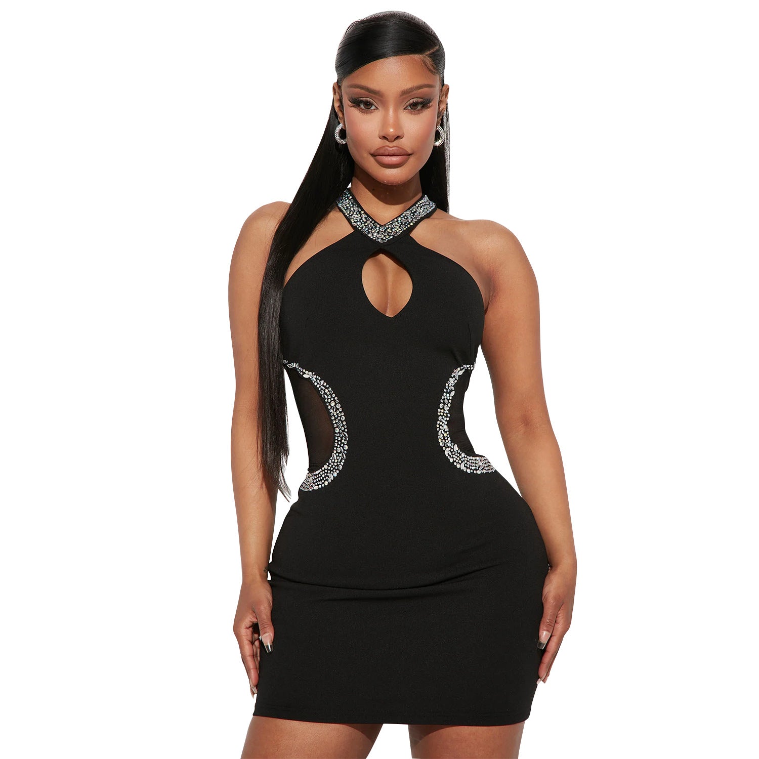 Summer Women Clothing Sexy Tight Hollow Out Cutout Rhinestone Halter Dress for Women Bella Mia