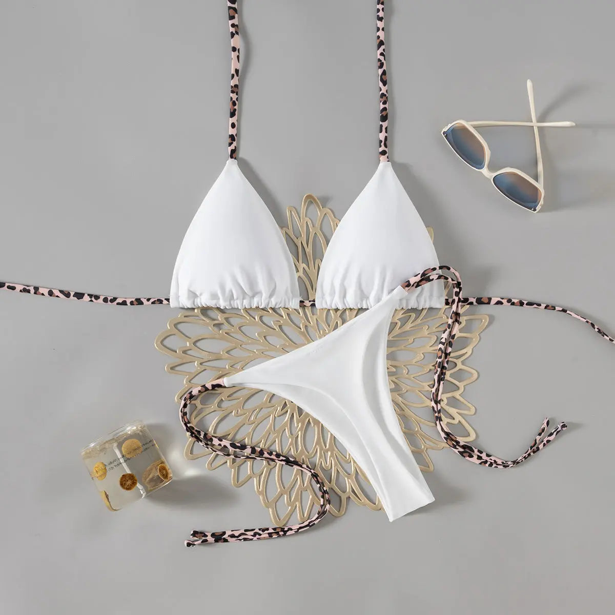 Bikini Set Lace Up Solid Color T Back Halter Strap Swimsuit For Women Bella Mia