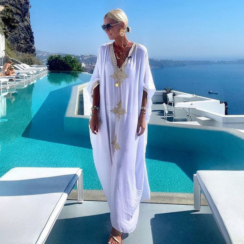 Embroidery Robe Beach Jacket Sun Protection Long Skirt Beach Cover Up Swimsuit Outwear Women Bella Mia