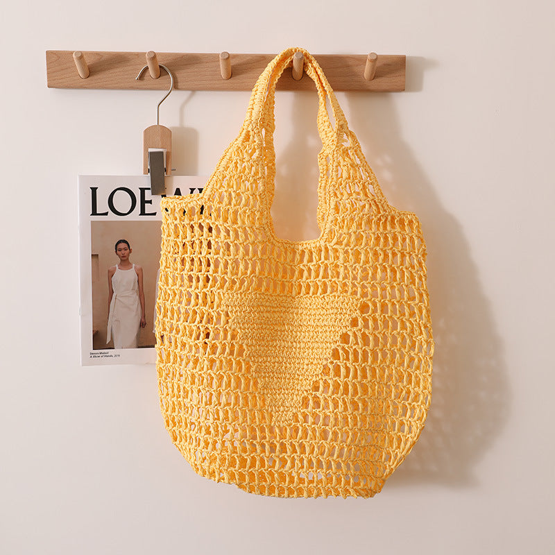 Large Capacity Hollow Out Cutout Straw Bag Fresh Candy Color One Shoulder Tote Woven Bag Portable Women Beach Bag Bella Mia