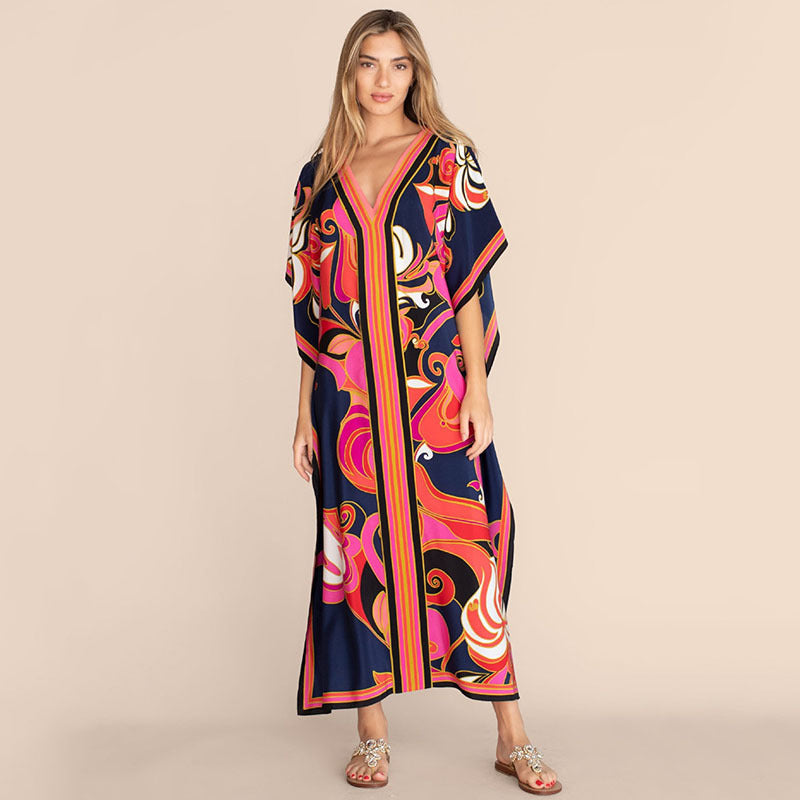 Printing Beach Cover Up Robe Vacation Skirt Maxi Dress Bikini Cover Up Women Bella Mia