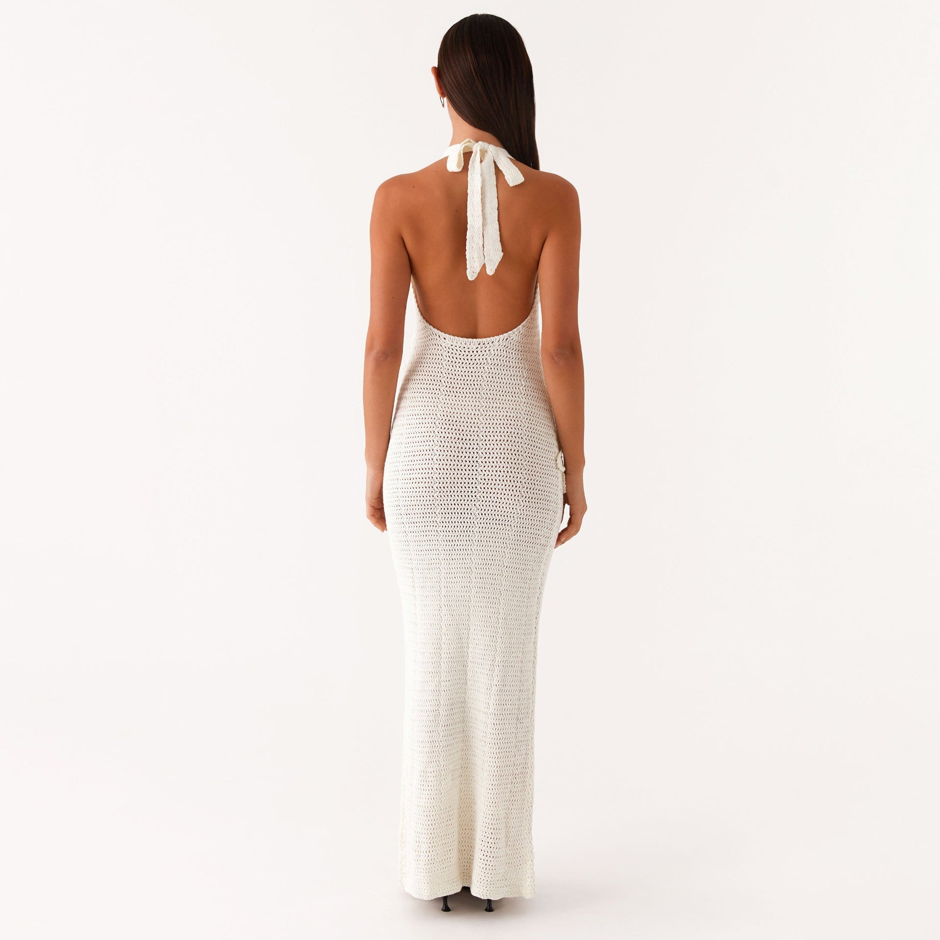 Sexy Hollow Out Cutout Floating Floral Halter Backless Sleeveless Casual Vacation Beach Dress Bella Mia