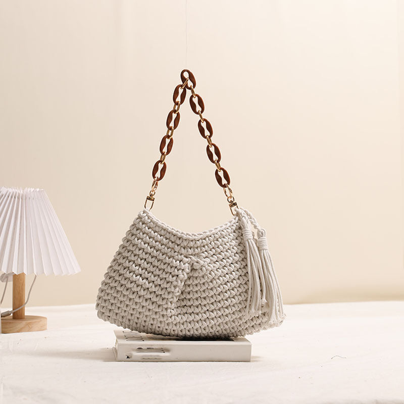 Underarm Cotton Thread Woven Bag Tassel One Shoulder Straw Bag Vacation Beach Bag Niche Women Bag Bella Mia