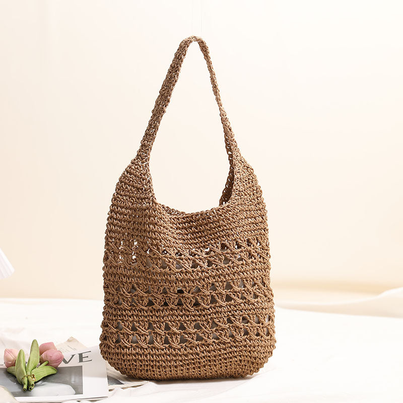 Large Capacity Hollow Out Cutout Shoulder Straw Bag Tote Straw Bag Woven Bag Seaside Vacation Beach Bag Women Bag Bella Mia
