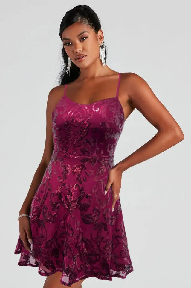 Women Flashing Sequ Loose Mini Dress Cocktail Party Strap Dress Bella Mia