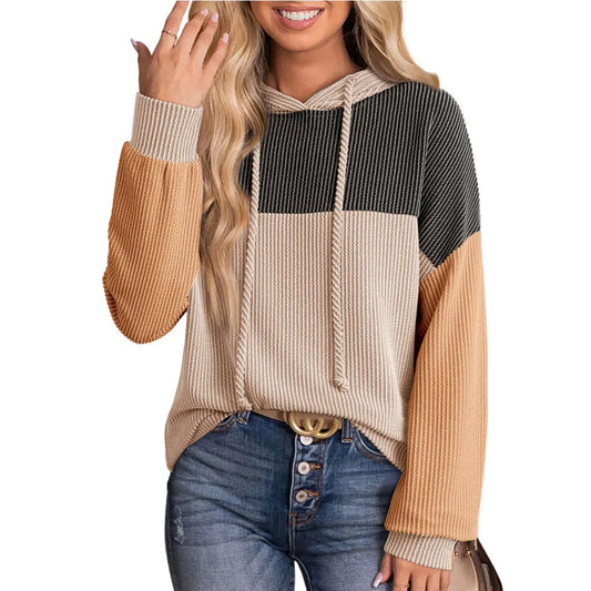 Autumn Winter Twist Strip Color Matching Long Sleeve Hoodie Loose Sweater Bella Mia