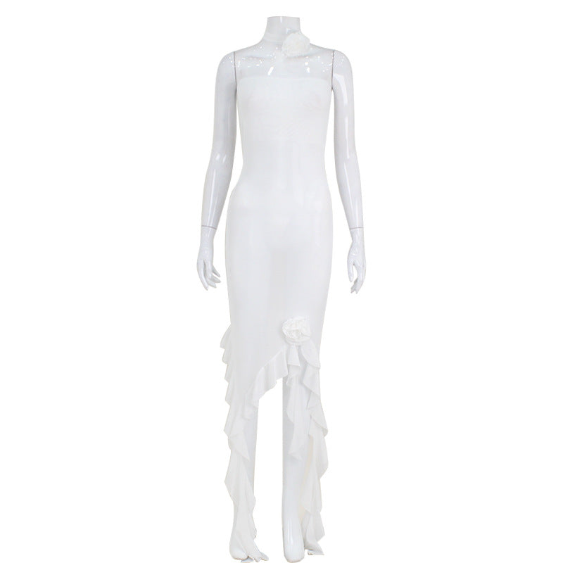 Women Clothing Tube Top Sexy Wooden Ear Stitching Non Ribbon Dress Swing Mesh Sheath Dress Women Bella Mia