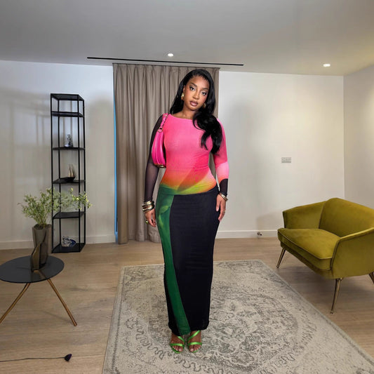 Women Clothing Double Layer Mesh Spring Autumn Elegant Long Sleeve Dress Bella Mia