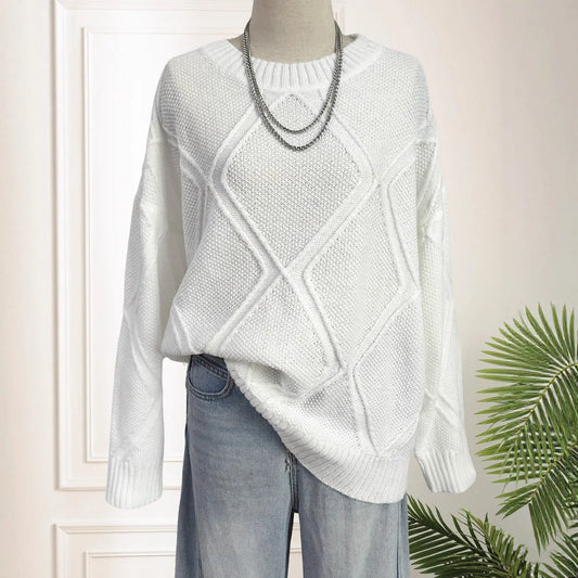 Top Platform Women Clothing Diamond Plaid Jacquard Loose Fitting Idle Casual Pullover Sweater Bella Mia