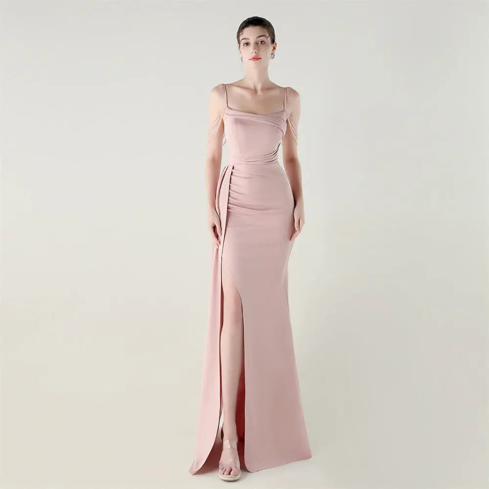 Bandeau Sling Satin Craft Beaded Chain Fishtail Evening Dress Dinner Wedding Ball Bella Mia
