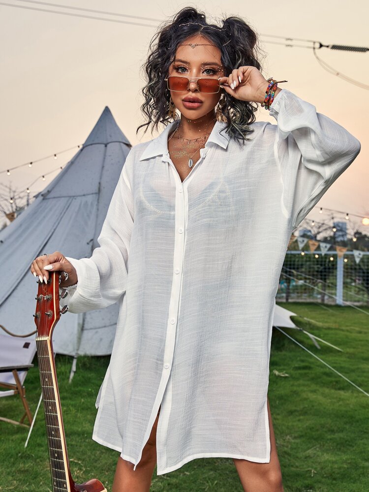 Cotton Long Sleeved Shirt Beach Cover up Vacation Sun Protection Shirt Bikini Swimsuit Outwear Cardigan Bella Mia