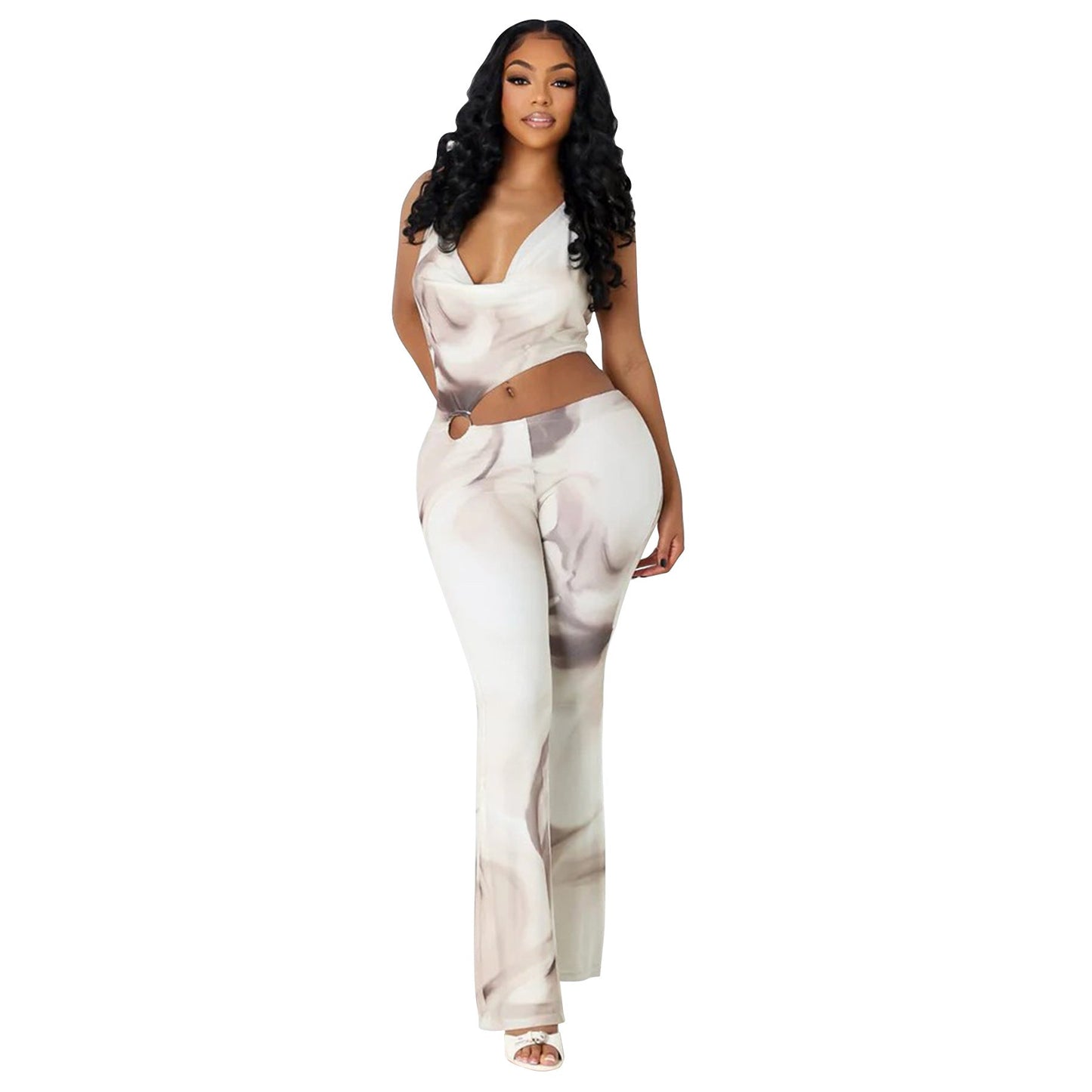 Women Clothing Supply Circle Decoration Sexy Halter Cropped Outfit Slim Fit Bodysuit