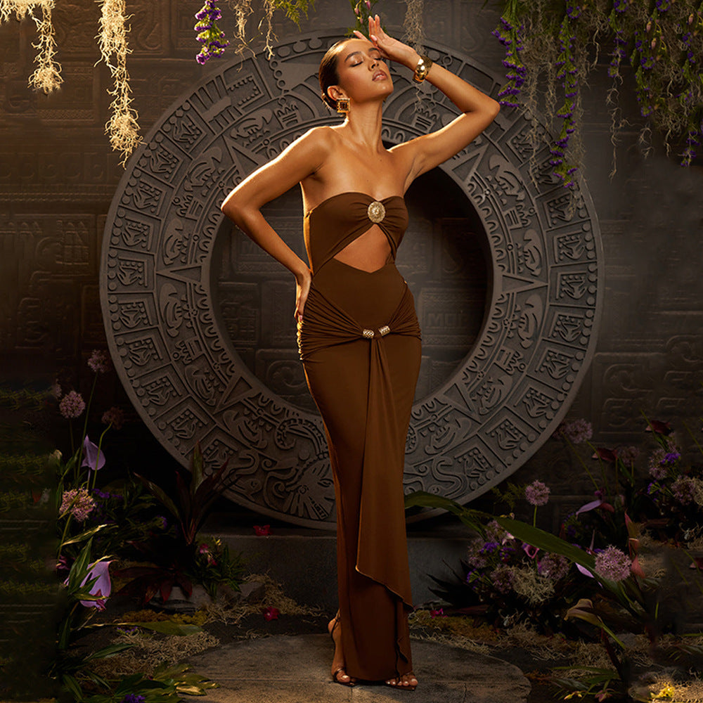 Summer Sexy Package Hip Maxi Dress Sexy Tube Top Solid Color Pleated Dress Bella Mia