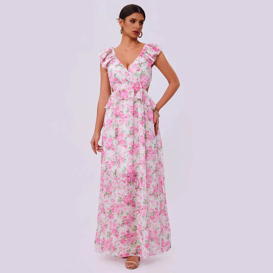 Summer Elegance Women Floral Printed Hem Long Women Clothing Bella Mia