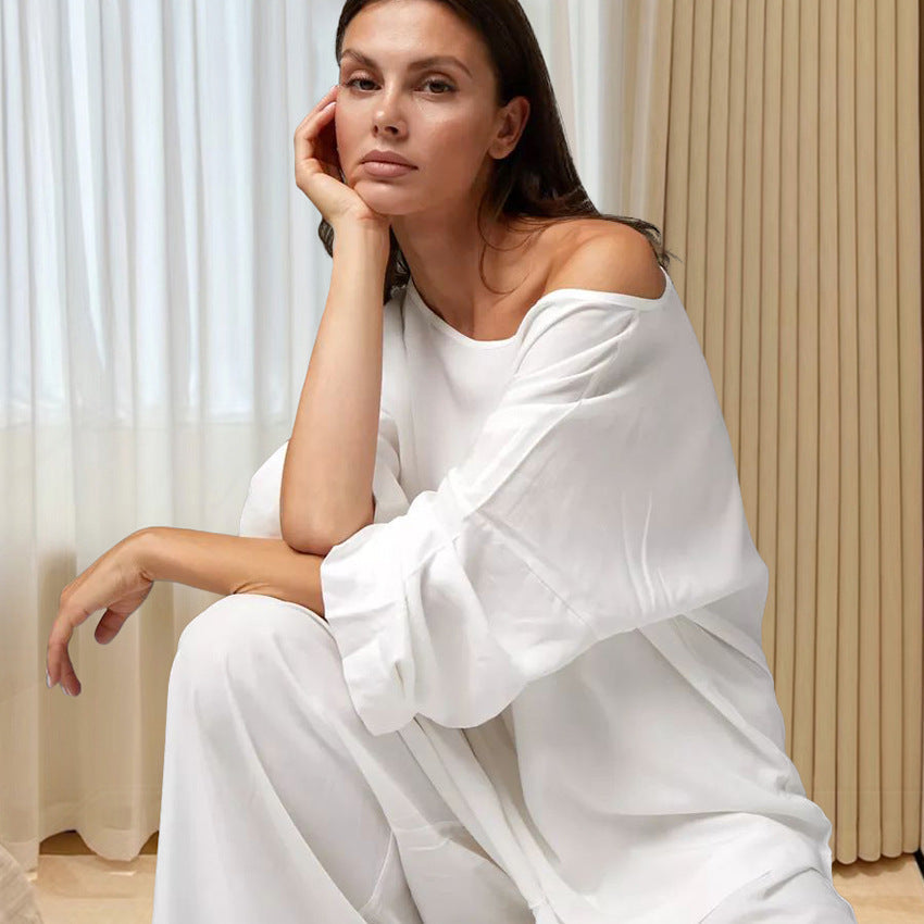 Fall Arrival Loose Casual Simple Homewear Modal Long Sleeved Trousers Women Pajamas Bella Mia