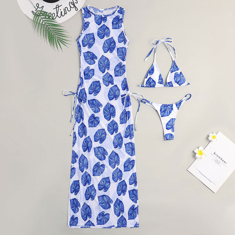 Mesh Maxi Dress Swimsuit Women Printed Three Piece Set Cardigan Bikini Swimsuit Bella Mia