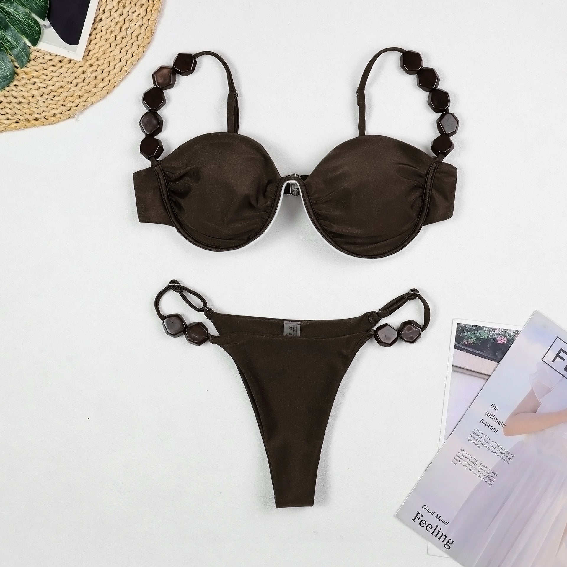 Steel Bracket Bikini Sexy Seaside Vacation Solid Color Split Swimsuit Women