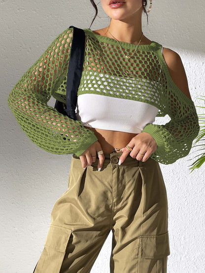 Women Clothing Sexy Cropped Hollow Out Cutout out Woolen Blouse Casual Fashionable Outerwear