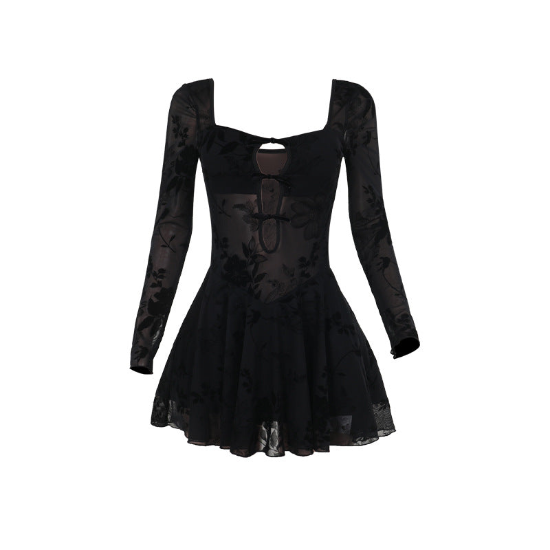 Sexy See through Hollow Out Cutout Flocking Women Sexy Slim Hip Dress Bella Mia