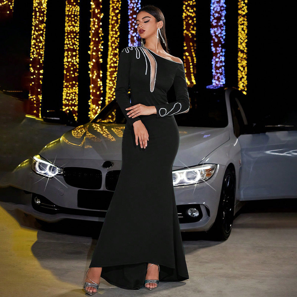 Autumn Winter Dress Sequin Stitching Slim Sheath Party Long Sleeve Evening Dress Bella Mia