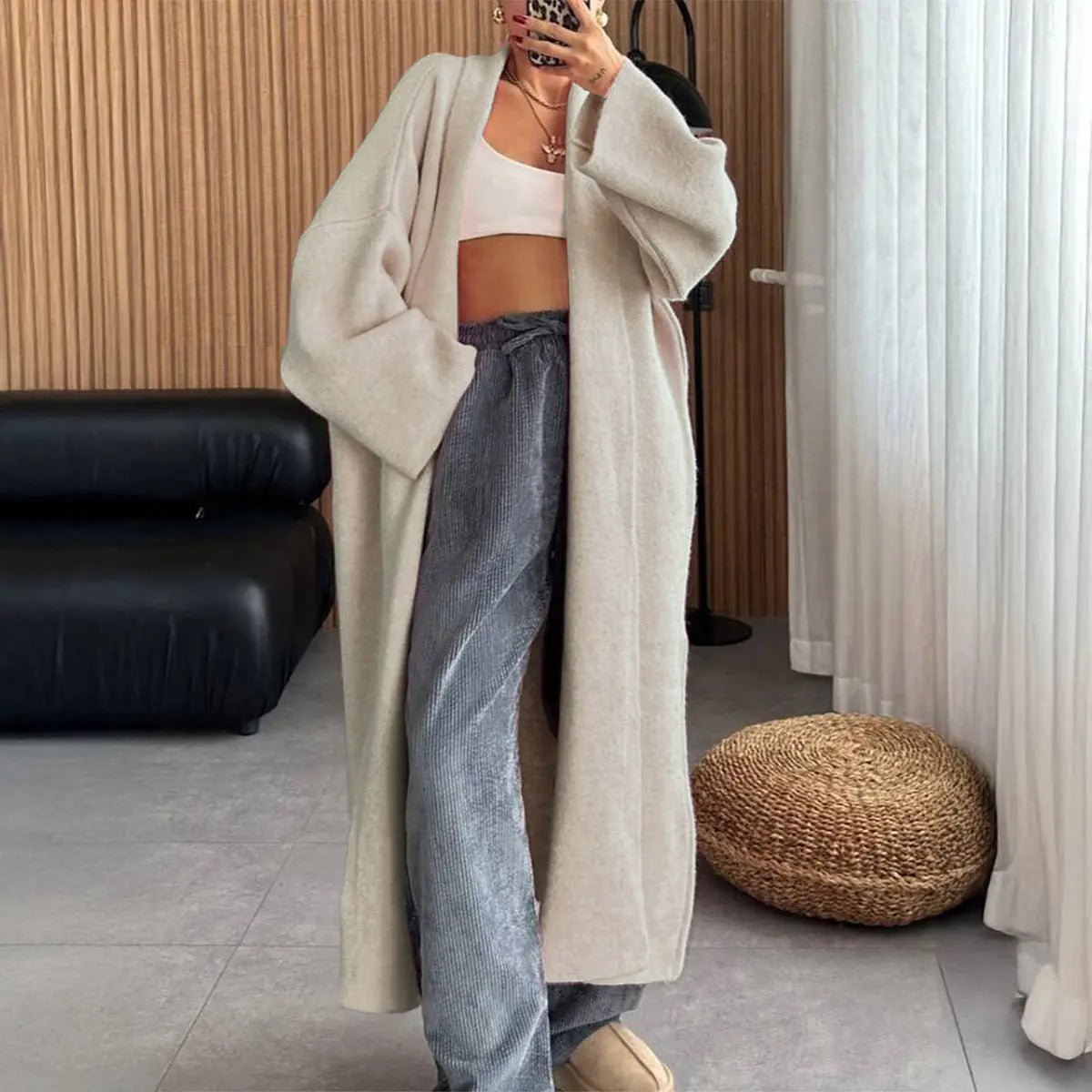 Long Sleeve Wool Overcoat Trench Coat Sweaters Women Clothing Autumn Winter Bella Mia