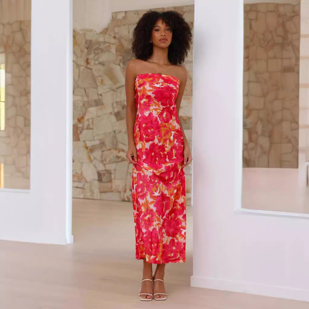 Graceful Fashionable Socialite Satin Backless Tube Top Dress Bella Mia