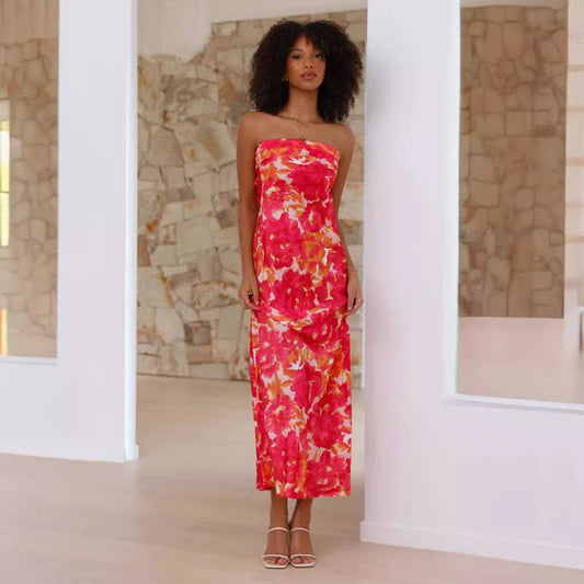 Graceful Fashionable Socialite Satin Backless Tube Top Dress Bella Mia