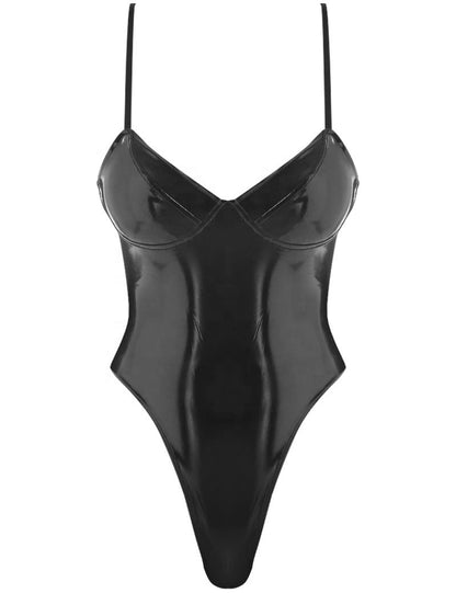 Sexy Patent Leather Backless Bodysuit Sexy Suit