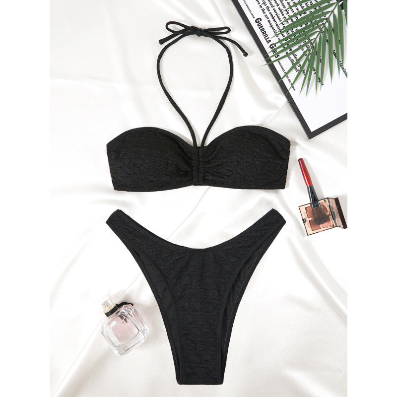 Swimsuit Women Split Solid Color Special Fabric Halter Bikini Bikini Swimming Two Piece Sets