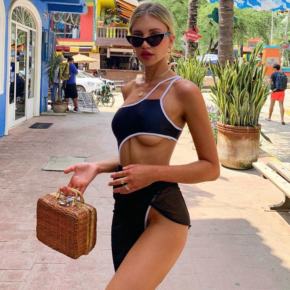 Swimsuit One-Piece Bikini Women Solid Color Swimsuit Mesh Two Piece Set Swimsuit Bella Mia