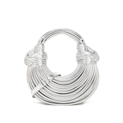 Hand Woven Faux Leather Portable Crescent Women Bag Knotted Noodles Bag Hand Carrying Cloud Underarm Bag