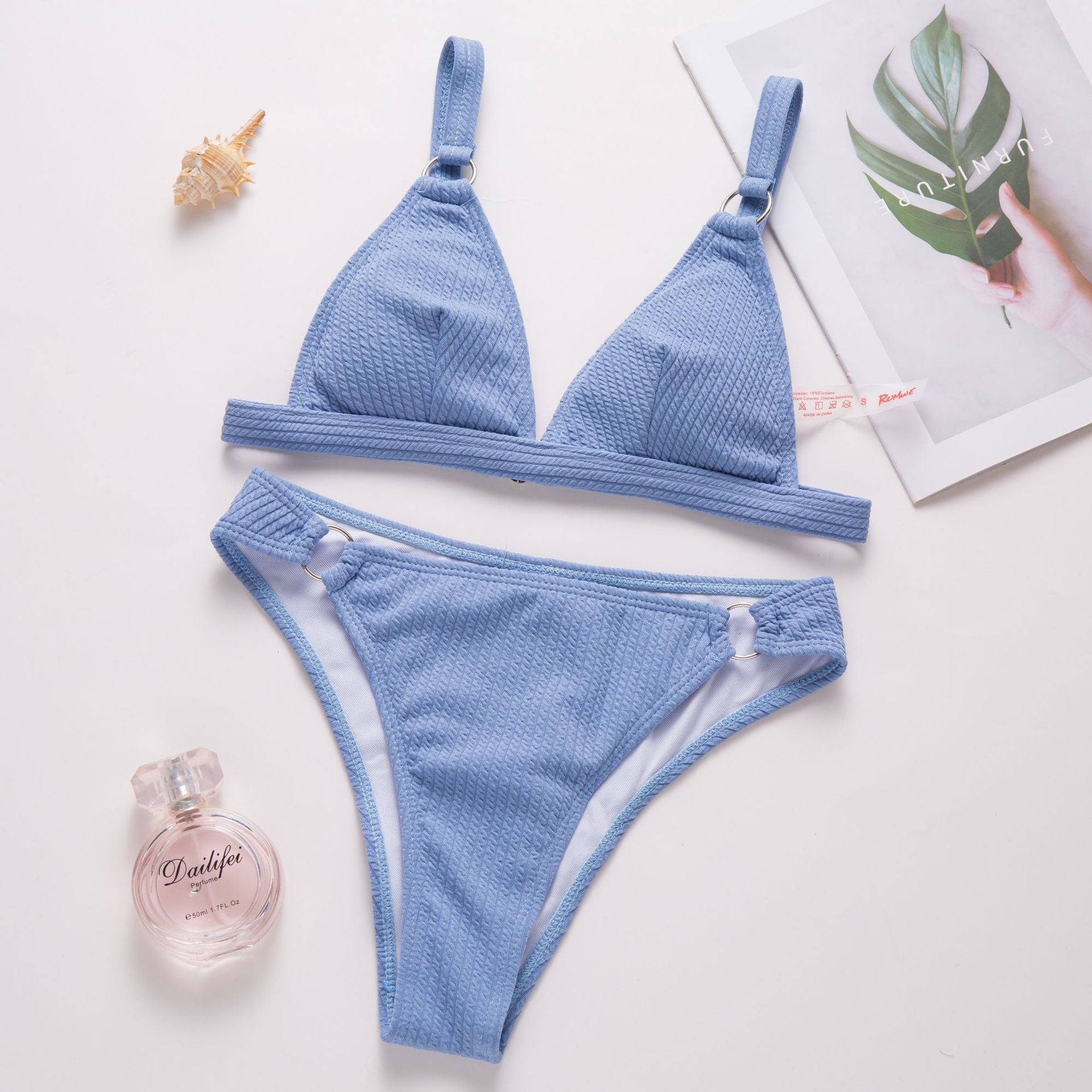 Women Swimwear Solid Color Sexy Bikini Triangle Strap Backless Split Swimsuit Bella Mia