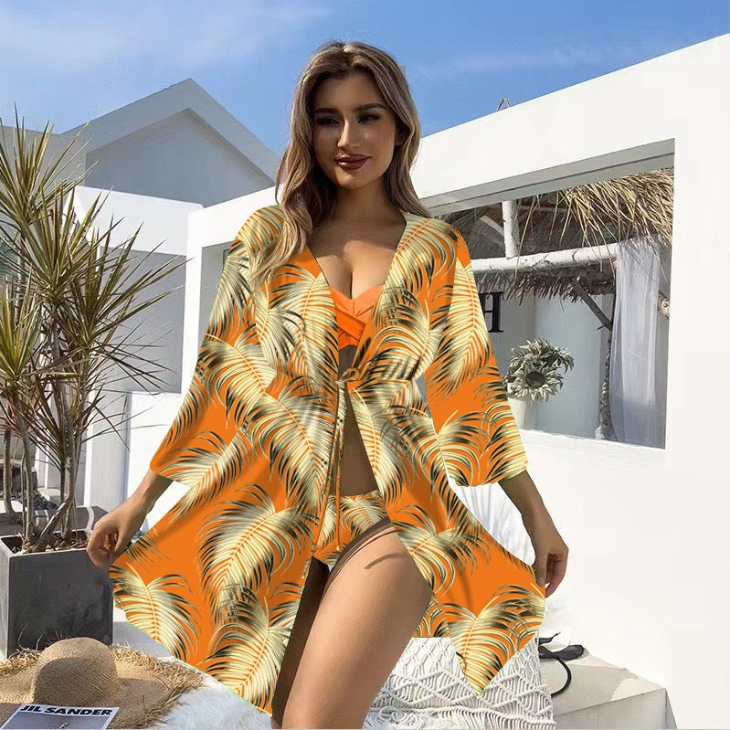 Bikini Three Piece Set Sunscreen Swimwear Mult Color Printed Long Sleeved Swimsuit for Women Bella Mia
