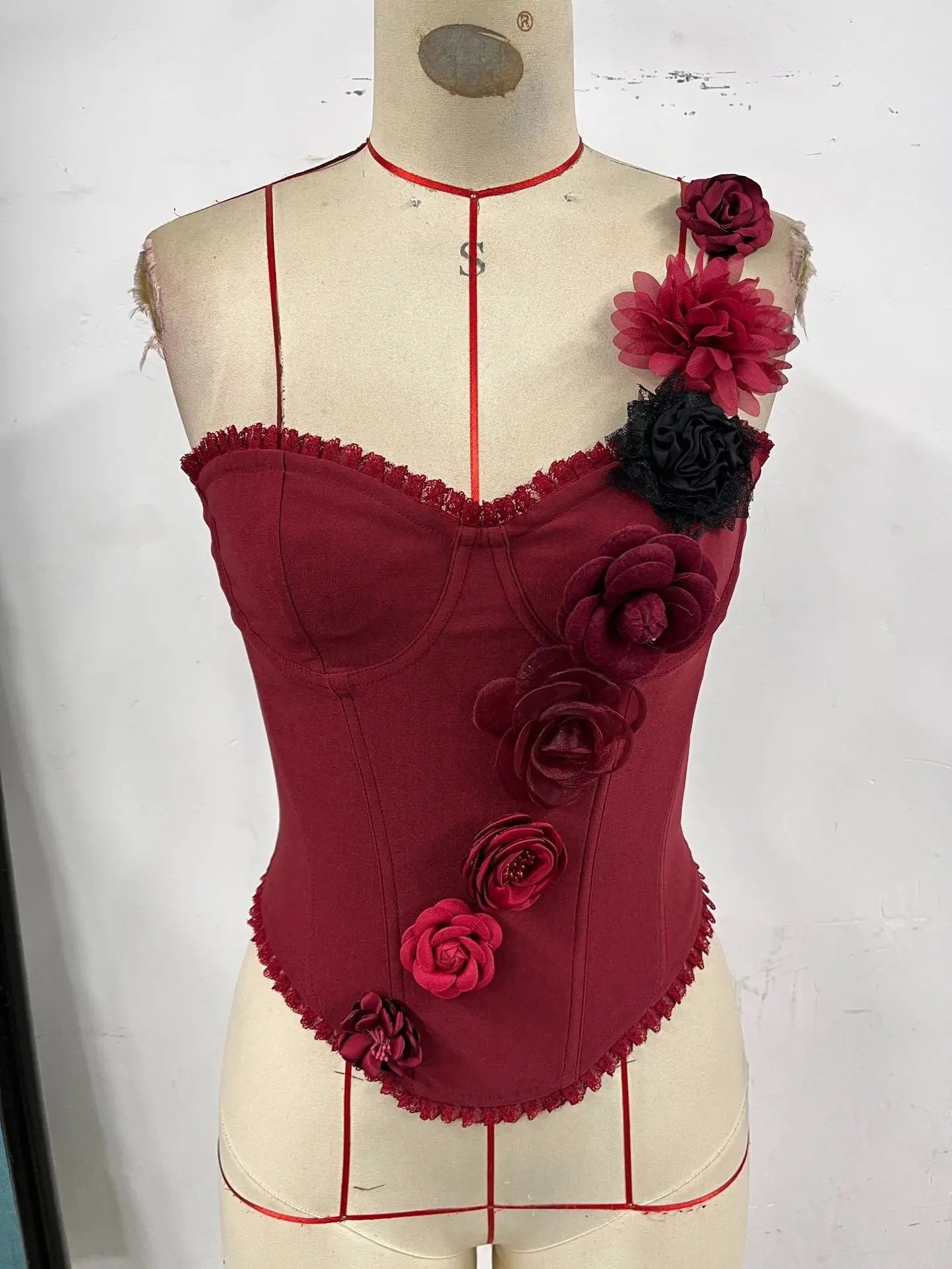 Red 3D Lace Boning Backless Tube Top Corset For Women Sexy Slim Fit Bella Mia