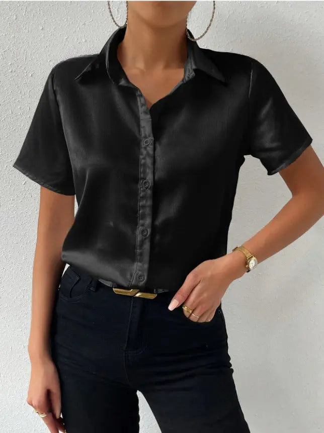 Satin Button Shirt Satin Casual Loose Top Women Clothing Bella Mia