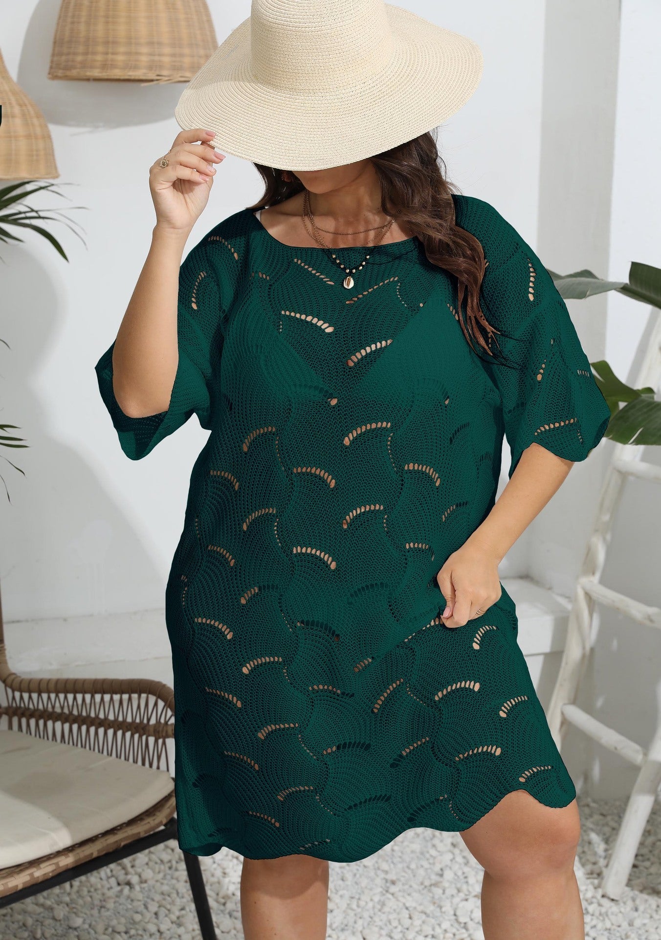 Beach Cover Up Women Clothes Sexy Off Neck Hollow Out Cutout Out Woven Beach Dress Bella Mia