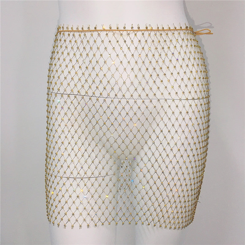 Women Clothing Sexy Fishnet Rhinestone Skirt Sweet Spicy Mini Skirt Rhinestone Miniskirt Women Bella Mia