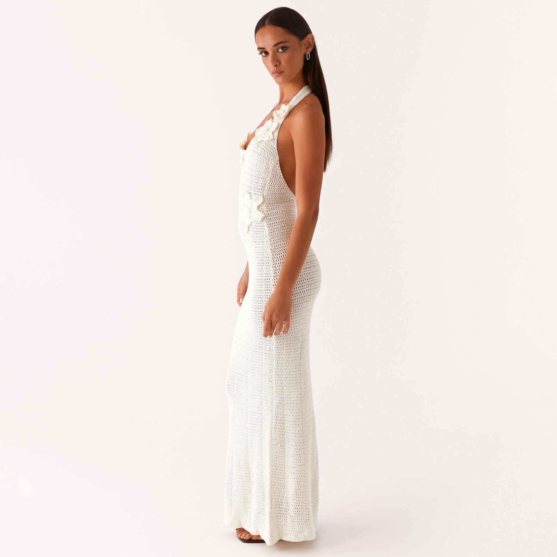 Sexy Hollow Out Cutout Floating Floral Halter Backless Sleeveless Casual Vacation Beach Dress Bella Mia