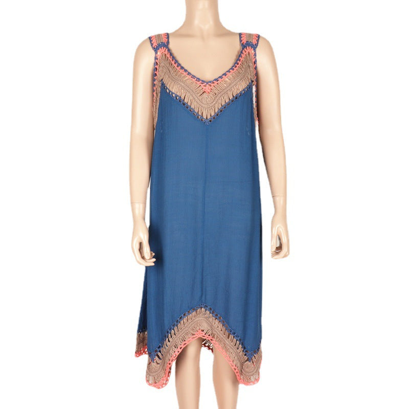 One Size Fits All Hand Crocheting Wool Yarn Slub Cotton Camisole Sleeveless Beach Maxi Dress Bella Mia