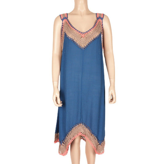 One Size Fits All Hand Crocheting Wool Yarn Slub Cotton Camisole Sleeveless Beach Maxi Dress Bella Mia