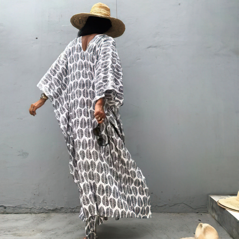 Beach Cover Up Front Back V Neck Loose Robe Seaside Vacation Skirt Bikini Sun Protection Shirt Bella Mia