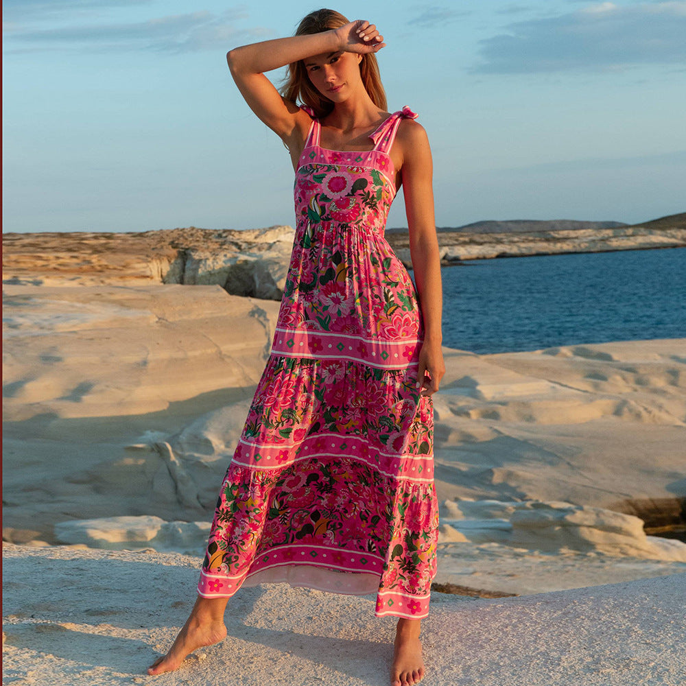 Printed Bow Shoulder Strap One Piece Swimsuit Women Bella Mia