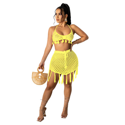 Knitted Mesh Bikini Beachwear Two Piece Set