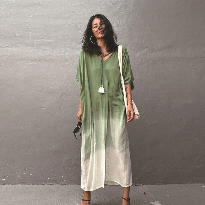 Gradient Color Rayon Beach Dress Vacation Beach Cover Up Swimsuit Outwear Dress Women Slit Bella Mia