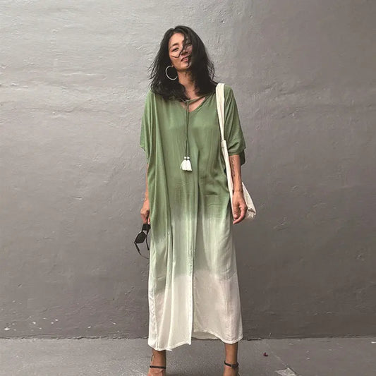 Gradient Color Rayon Beach Dress Vacation Beach Cover Up Swimsuit Outwear Dress Women Slit Bella Mia