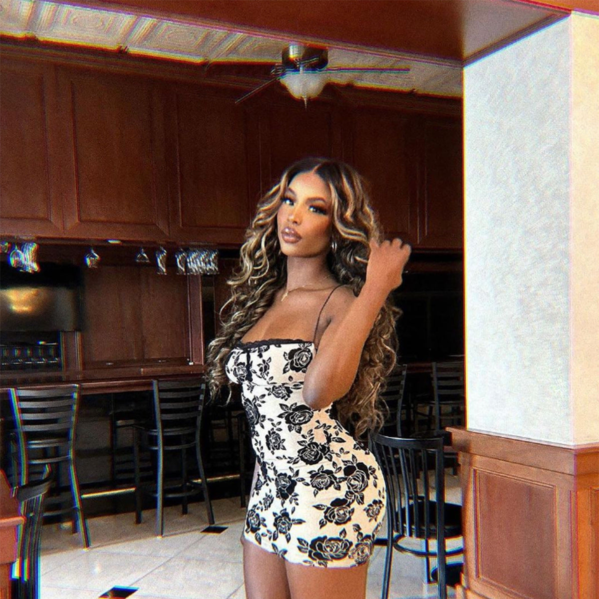 Spring Women Clothing Backless Strap Slim Retro Printed Sheath Dress for Women Bella Mia