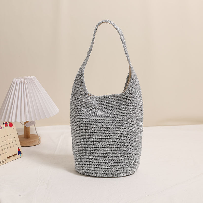 Casual Large Capacity Shoulder Straw Bag Portable Bucket Woven Bag Vacation Beach Bag Women Bag Bella Mia