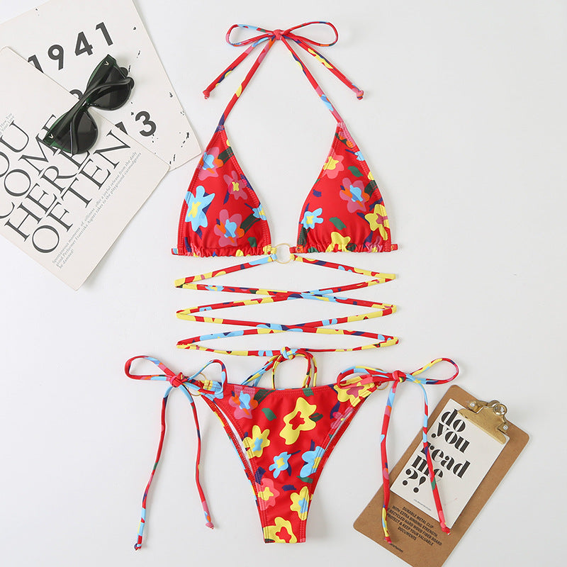 Triangle Split Lady Sexy Banded Bikini Digital Printing Multicolor Swimsuit With Shoulder Straps Swimsuit Bella Mia