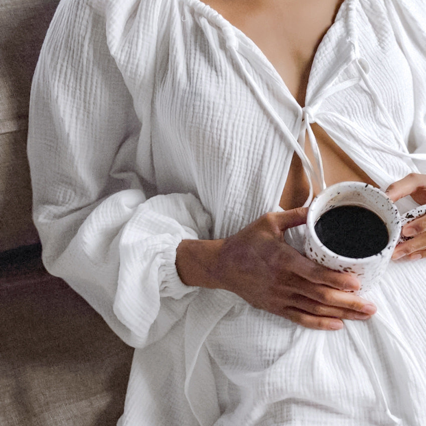 Autumn Loose Casual Cotton Pajamas Women Cardigan Long Sleeve Shorts Comfortable Homewear Can Be Worn outside Bella Mia